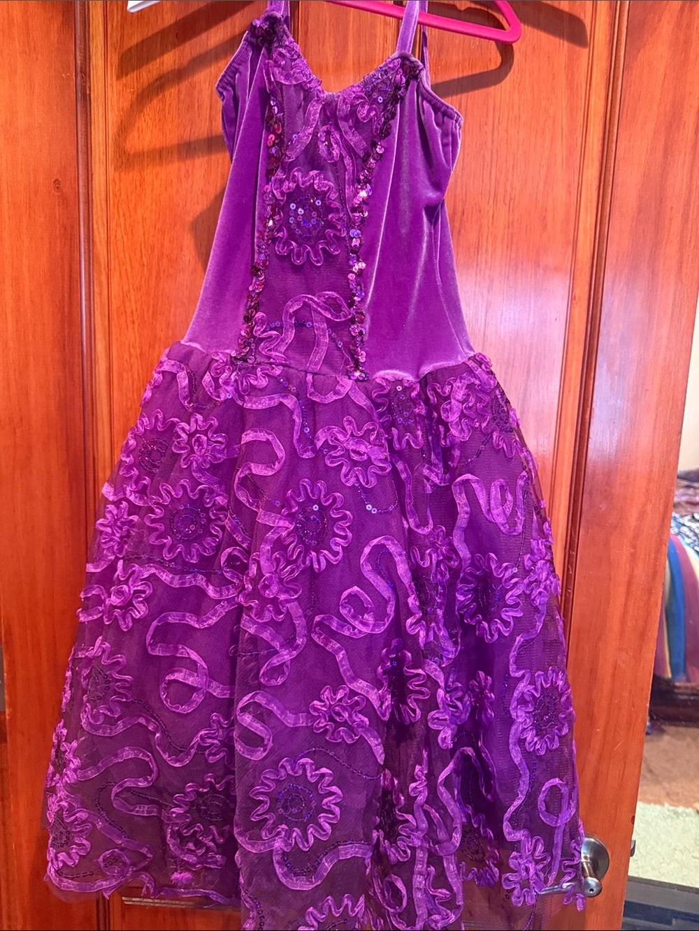 Girls Purple Dance Costume Dress with Embellished Appliqué